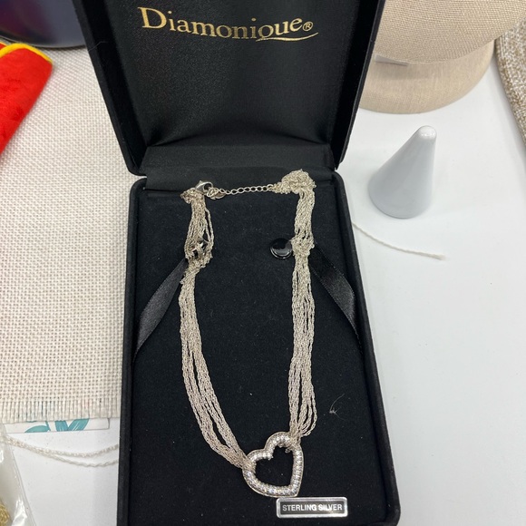 Vintage Diamonique Multi-Strand Necklace with Heart Pendant 16-18" Adjustable - Picture 12 of 15